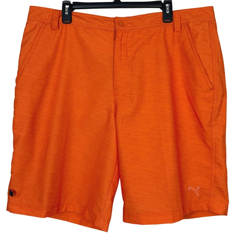 Puma dryCELL Golf Shorts Mens 40 Bright Orange Heathered Quick Dry Zip Pocket